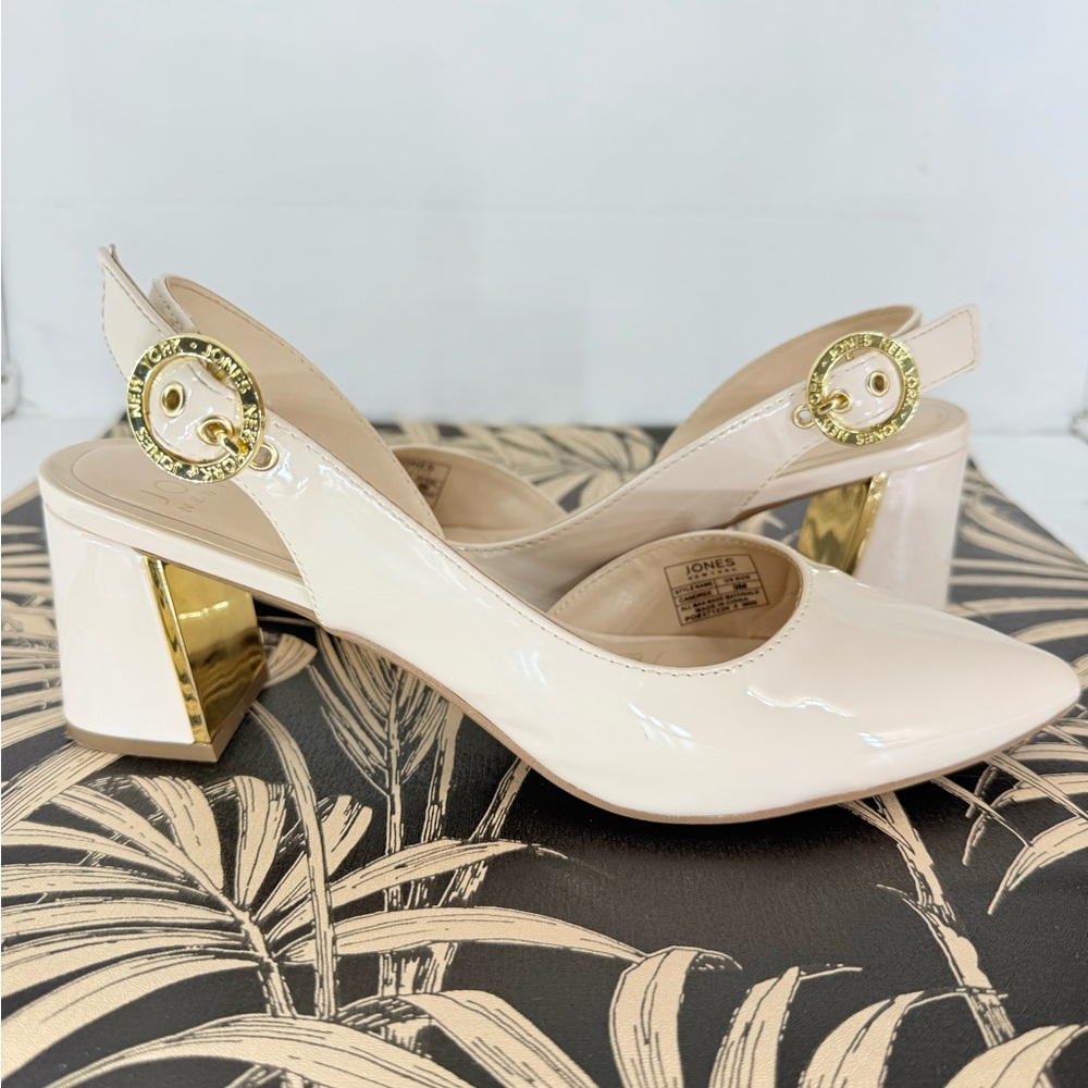 Jones New York Beige Slingback Heels with Gold Accents